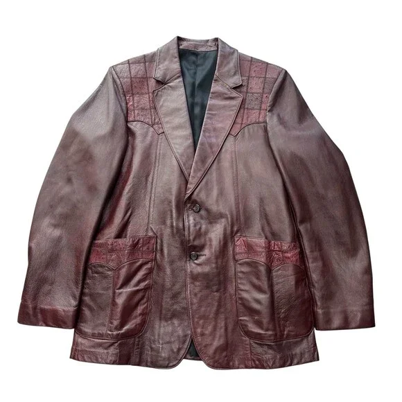 Scully Cherry Leather Ostrich Trim Blazer Jacket Men’s Size 40